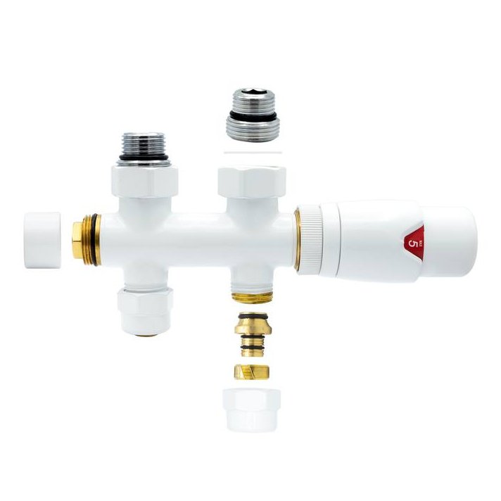 Witte radiator aansluitset Recht voor radiatoren met onder aansluiting