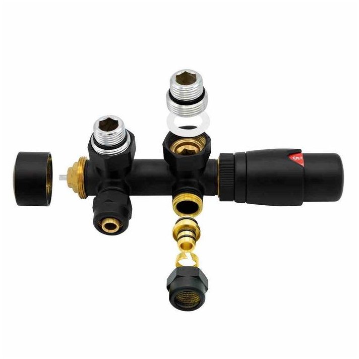 Zwarte radiator aansluitset Haaks voor radiatoren met onder aansluiting