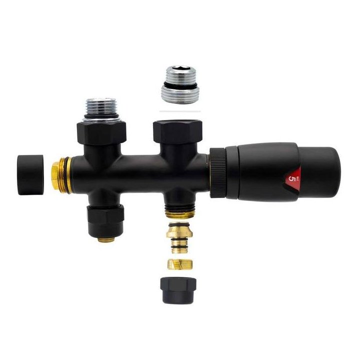 Zwarte radiator aansluitset Recht voor radiatoren met onder aansluiting