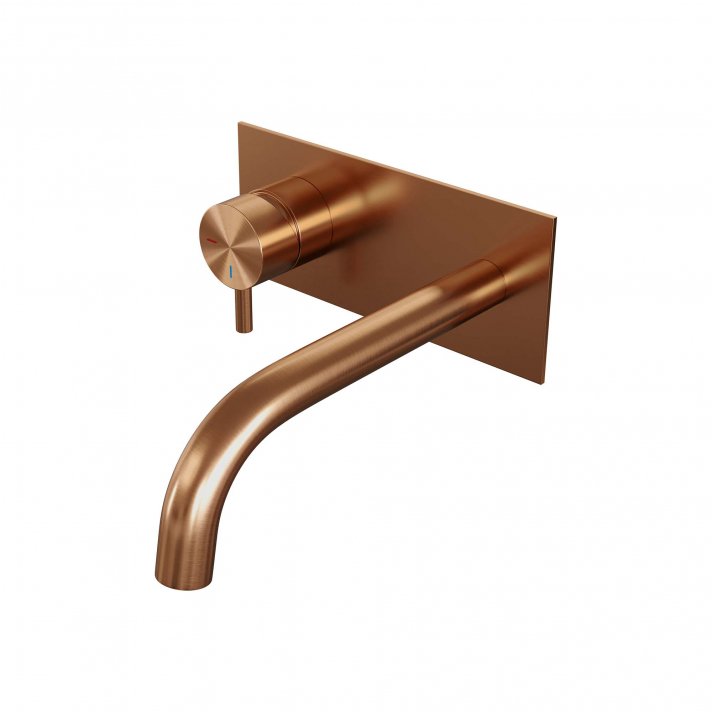BRAUER Copper Edition inbouw wastafelmengkraan met gebogen uitloop en afdekplaat model B2 koper geborsteld PVD