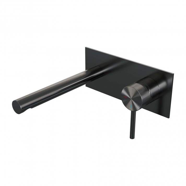 BRAUER Gunmetal Carving inbouw wastafelmengkraan met rechte uitloop en afdekplaat model A1 gunmetal geborsteld PVD
