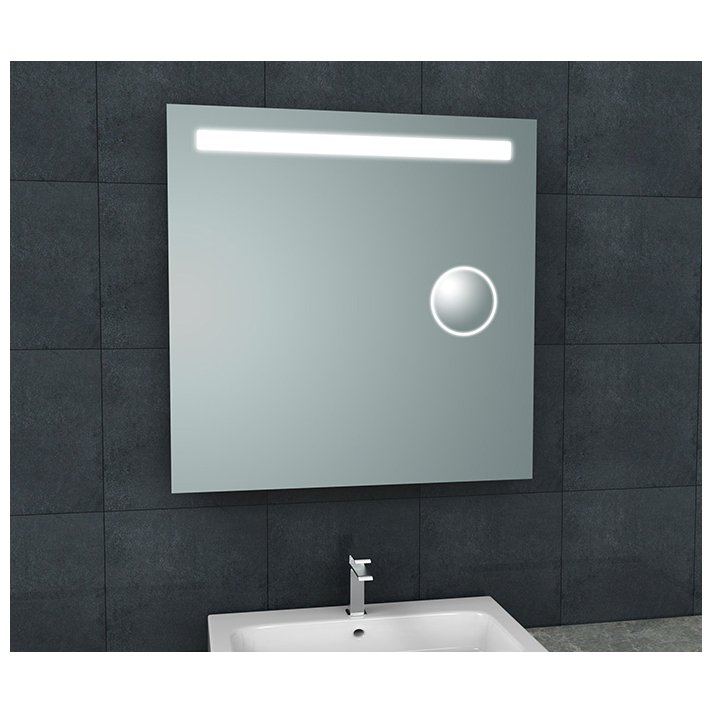 Tigris spiegel vierkant met LED en scheerspiegel 80 x 80 cm