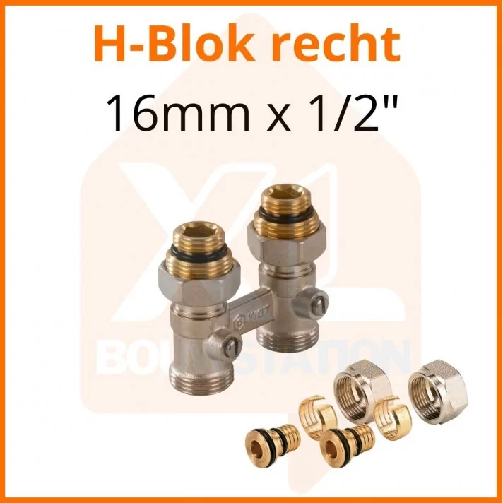 Onderblok 2 pijps / H-blok recht 16mm x 1/2''