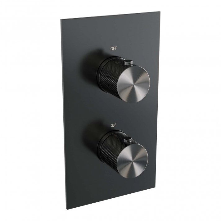BRAUER Gunmetal Carving 3-weg inbouwthermostaat met in- en afbouwdelen gunmetal geborsteld PVD