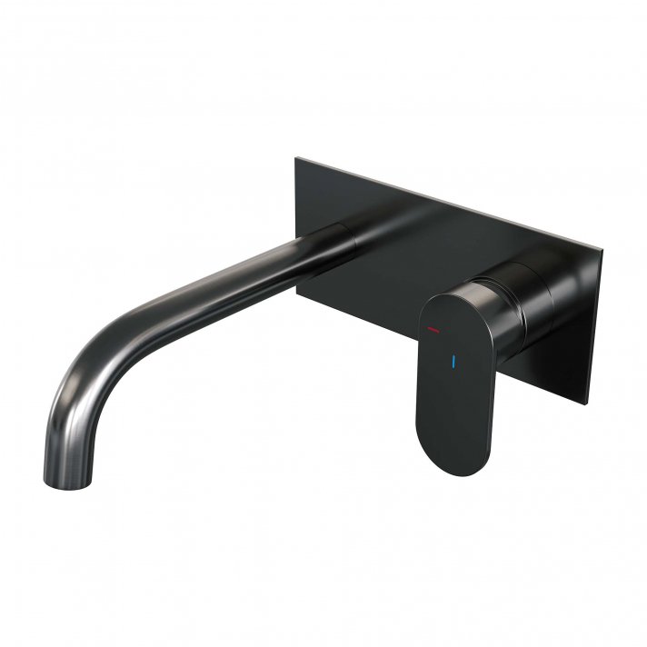 BRAUER Gunmetal Edition inbouw wastafelmengkraan met gebogen uitloop en afdekplaat model C1 gunmetal geborsteld PVD
