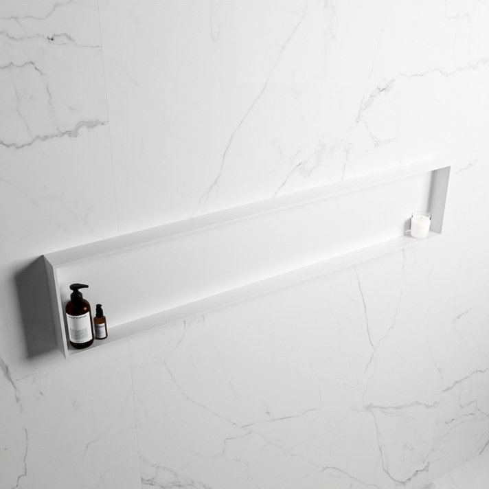 Mondiaz Easy Nis 149,5x29,5cm in solid surface kleur Talc | Talc. 1 vak  geschikt voor in- of opbouw