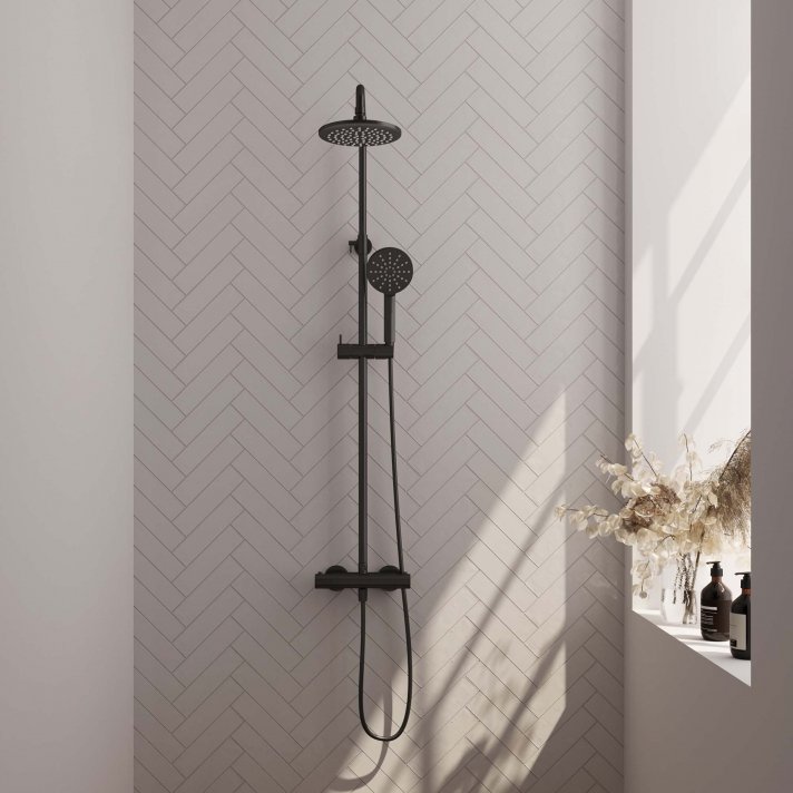 BRAUER Black Edition opbouw thermostatische regendouche SET 02 met 20 cm douchekop en 3-standen handdouche en doucheslang mat zwart