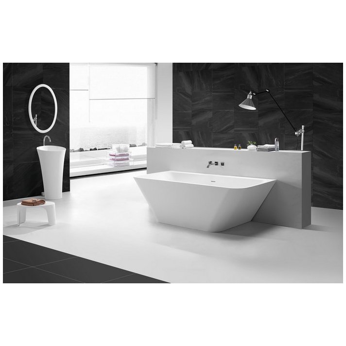 Wiesbaden Inge Solid surface half vrijstaand bad 180x84x57 cm mat wit