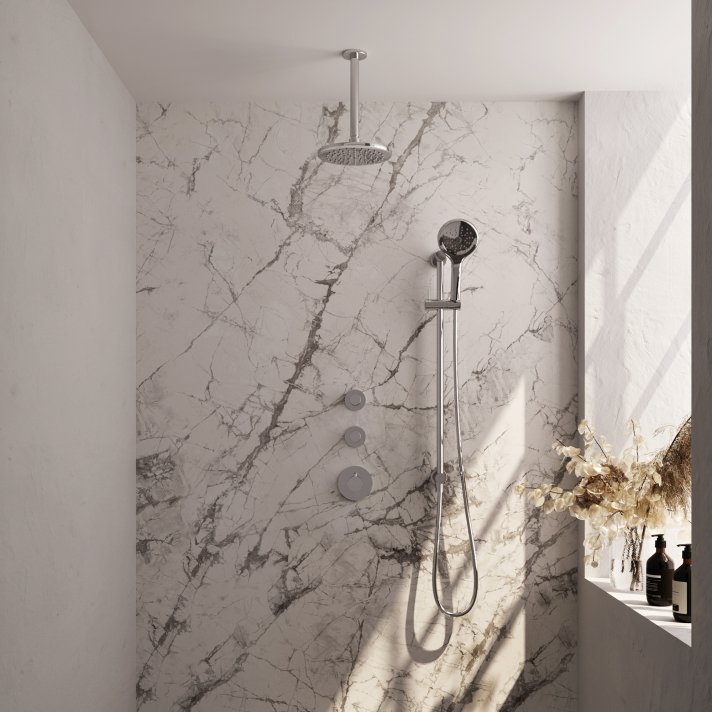 BRAUER Chrome Edition thermostatische inbouw regendouche SET 23 met 20 cm douchekop en plafondarm en 3-standen handdouche en doucheslang en geïntegreerde glijstang chroom