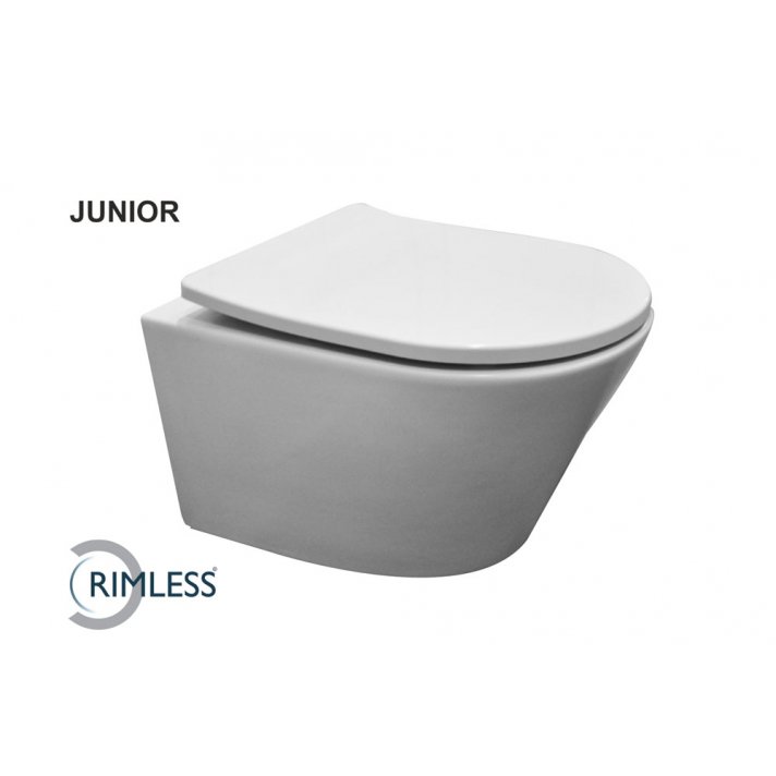 Vesta junior wandcloset rimless verkort met Shade slim toiletzitting softclose en quick release glans wit