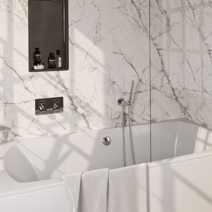 BRAUER Chrome Edition thermostatische inbouw badkraan met drukknoppen SET 03 met badvulcombinatie en staaf handdouche en doucheslang en wandaansluitbocht chroom