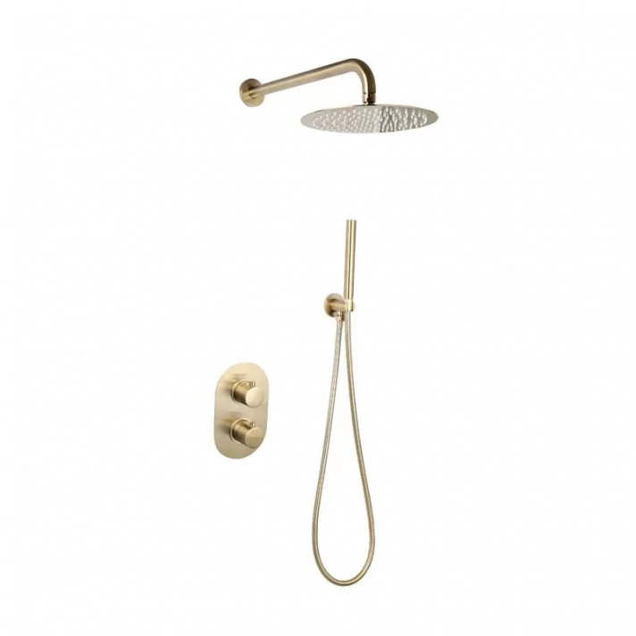 Sani DeLuxe Doucheset inbouw met box thermostaat, muurbevestiging / douchekop 25 cm rond Goud Geborsteld
