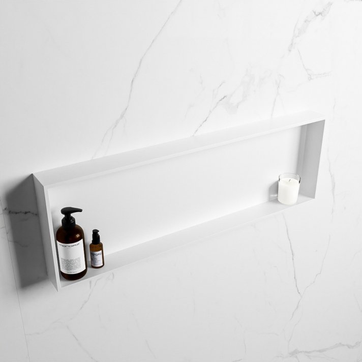 Mondiaz Easy Nis 89,5x29,5cm in solid surface kleur Talc | Talc. 1 vak  geschikt voor in- of opbouw