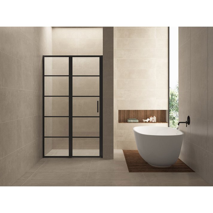 Horizon nisdeur met vast deel en raster 1000 x 2000 x 8mm nano helder glas/mat zwart