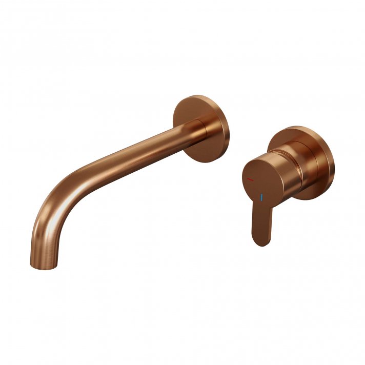 BRAUER Copper Edition inbouw wastafelmengkraan met gebogen uitloop en rozetten model D1 koper geborsteld PVD