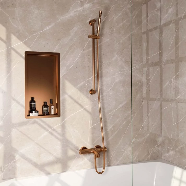 BRAUER Copper Edition opbouw baddouche thermostaatkraan SET 01 met glijstang en staaf handdouche en doucheslang koper geborsteld PVD