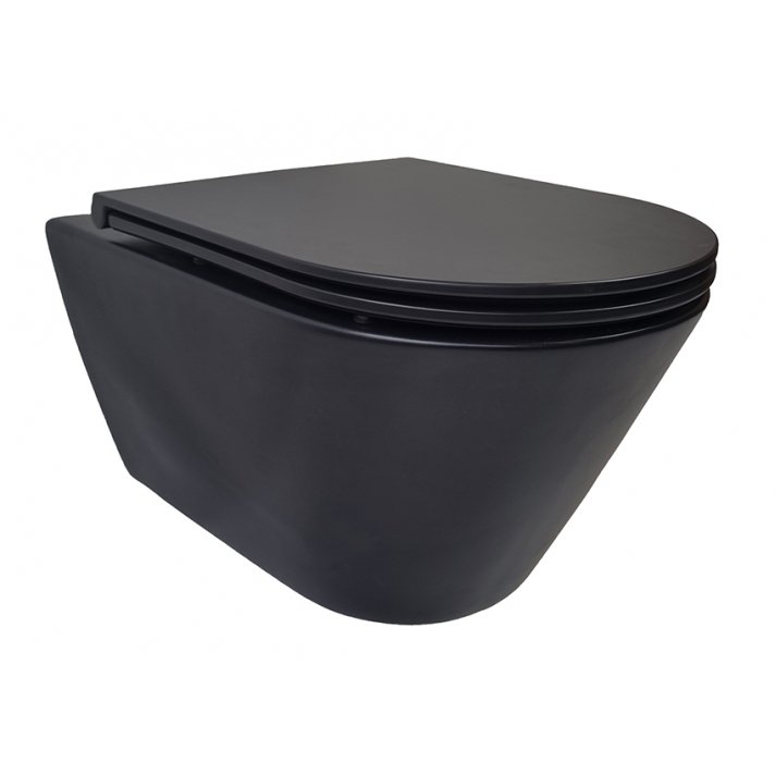 Stereo wandcloset rimless met Flatline toiletzitting softclose en quick release mat zwart