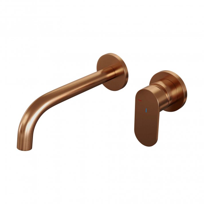 BRAUER Copper Edition inbouw wastafelmengkraan met gebogen uitloop en rozetten model C1 koper geborsteld PVD