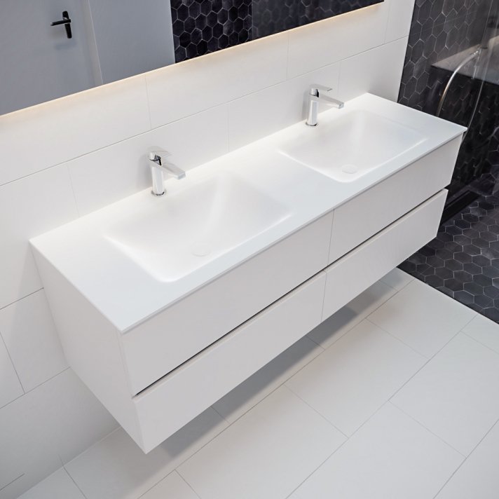 Mondiaz Vica 150 badmeubel talc 4 lades wastafel Cloud dubbel met 2 kraangaten