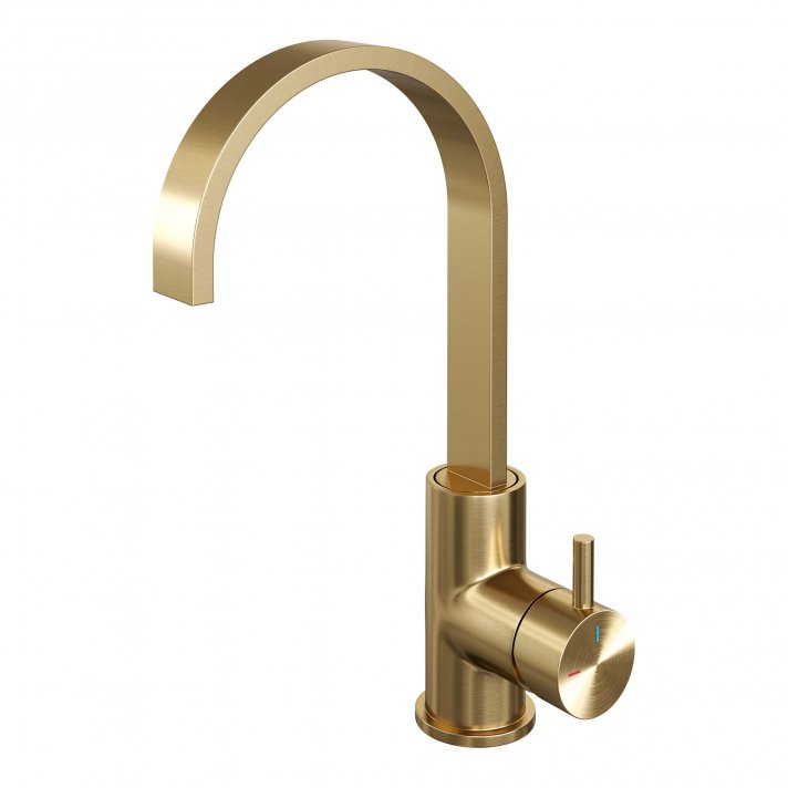 BRAUER Gold Edition hoge opbouw wastafelmengkraan met draaibare platte uitloop model B goud geborsteld PVD
