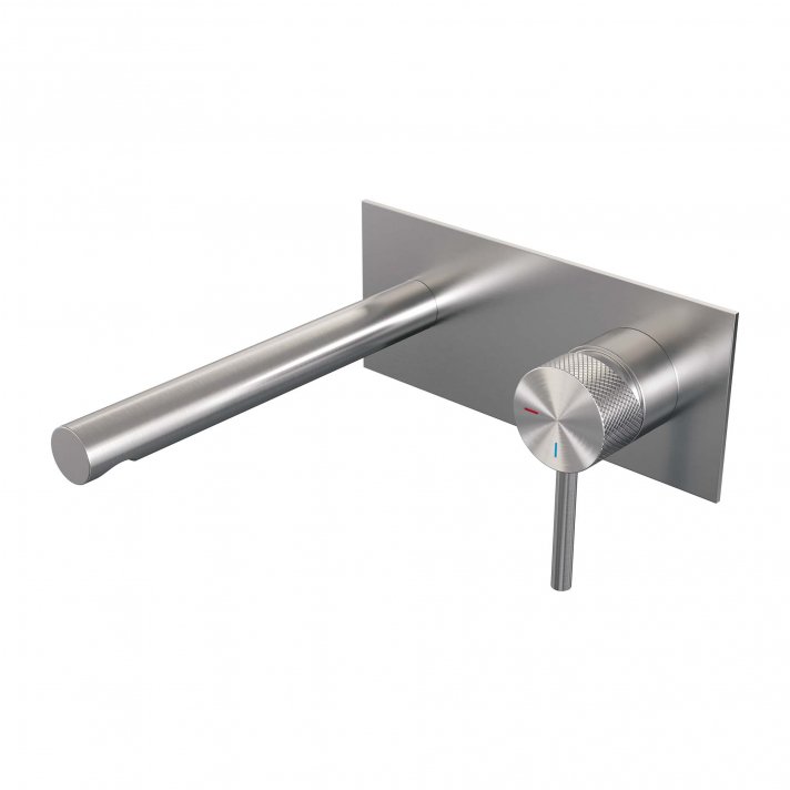 BRAUER Brushed Carving inbouw wastafelmengkraan met rechte uitloop en afdekplaat model A1 RVS geborsteld PVD