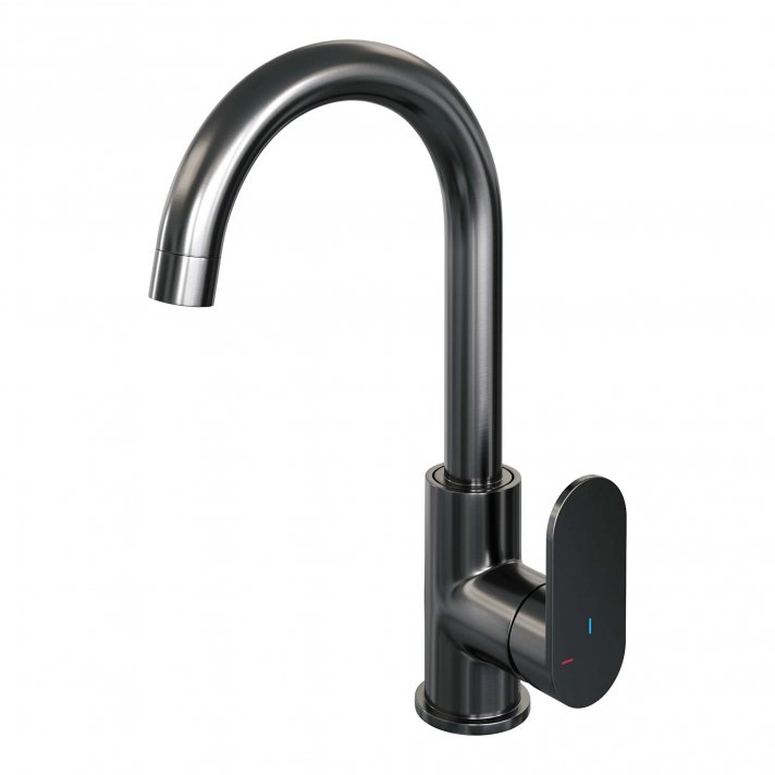 BRAUER Gunmetal Edition hoge opbouw wastafelmengkraan met draaibare ronde uitloop model C gunmetal geborsteld PVD