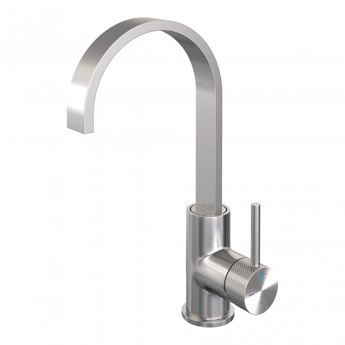 BRAUER Brushed Carving hoge opbouw wastafelmengkraan met draaibare platte uitloop model A RVS geborsteld PVD