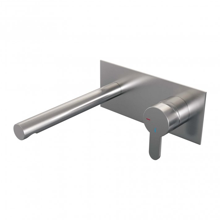 BRAUER Brushed Edition inbouw wastafelmengkraan met rechte uitloop en afdekplaat model D1 RVS geborsteld PVD