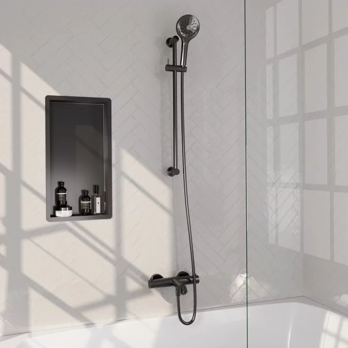 BRAUER Gunmetal Edition opbouw baddouche thermostaatkraan SET 02 met glijstang en 3-standen handdouche en doucheslang gunmetal geborsteld PVD