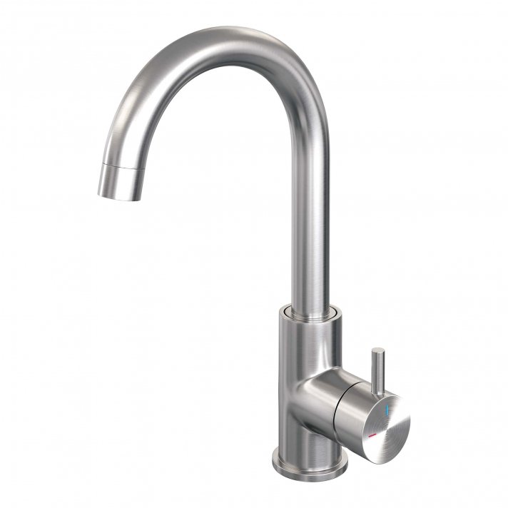 BRAUER Brushed Edition hoge opbouw wastafelmengkraan met draaibare ronde uitloop model B RVS geborsteld PVD