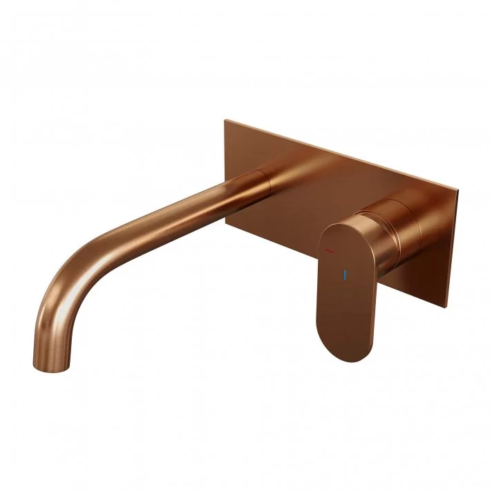 BRAUER Copper Edition inbouw wastafelmengkraan met gebogen uitloop en afdekplaat model C1 koper geborsteld PVD