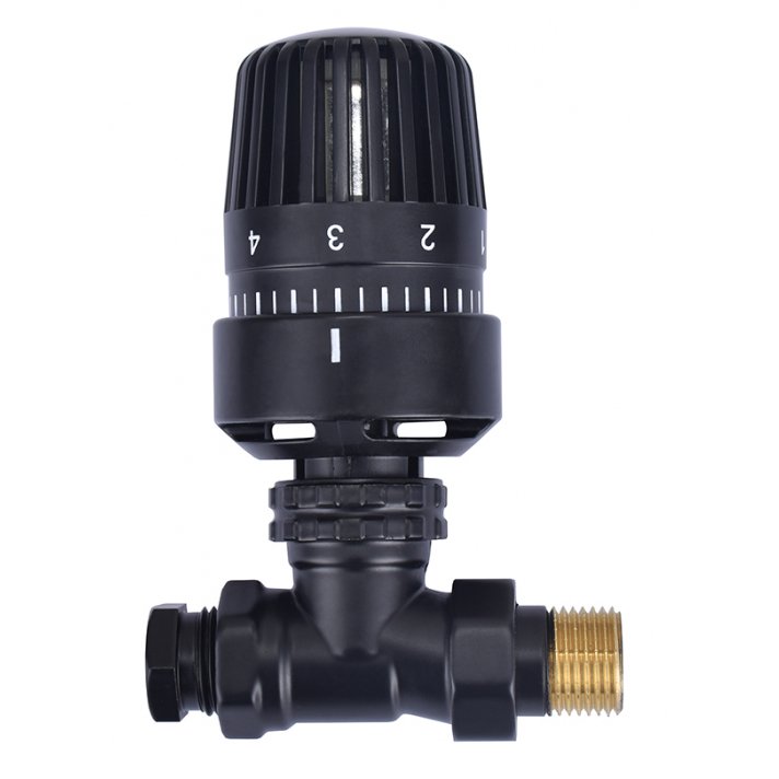 Thermostatisch radiatorventiel 1/2" x 15 mm, recht, mat zwart