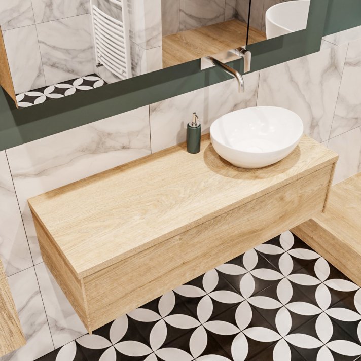 Mondiaz Lush 120 badmeubel washed oak 1 lades Barco rechts geen kraangat