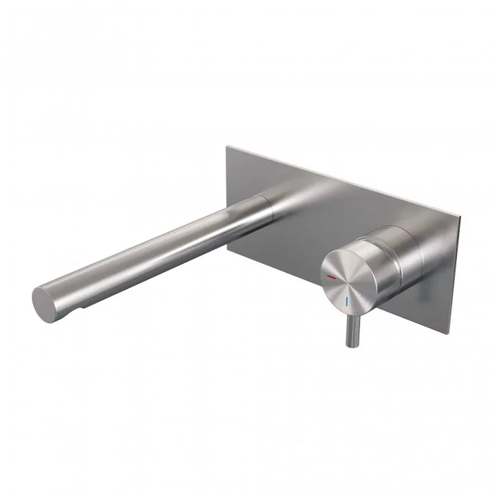 BRAUER Brushed Edition inbouw wastafelmengkraan met rechte uitloop en afdekplaat model B1 RVS geborsteld PVD