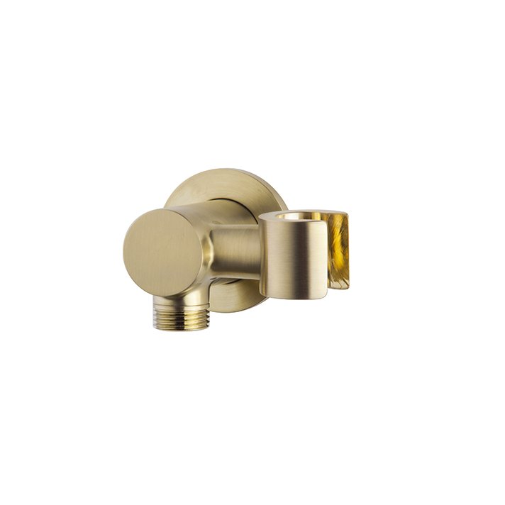Wandaansluitbocht met kantelbare handdouchehouder rond 1/2" geborsteld messing