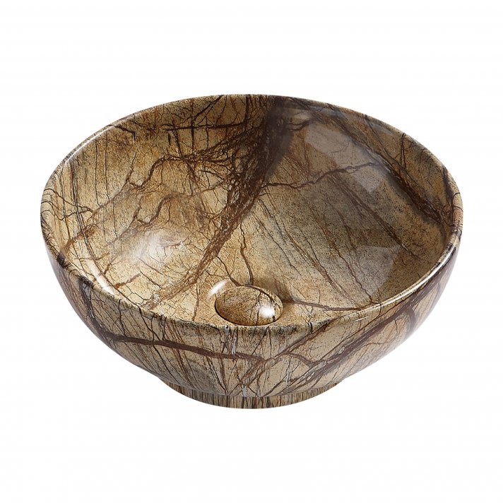 Eco Elegance Crocodile Keramische Opbouw Waskom Met Push-Up (41x41x18cm) - Marmeren Look