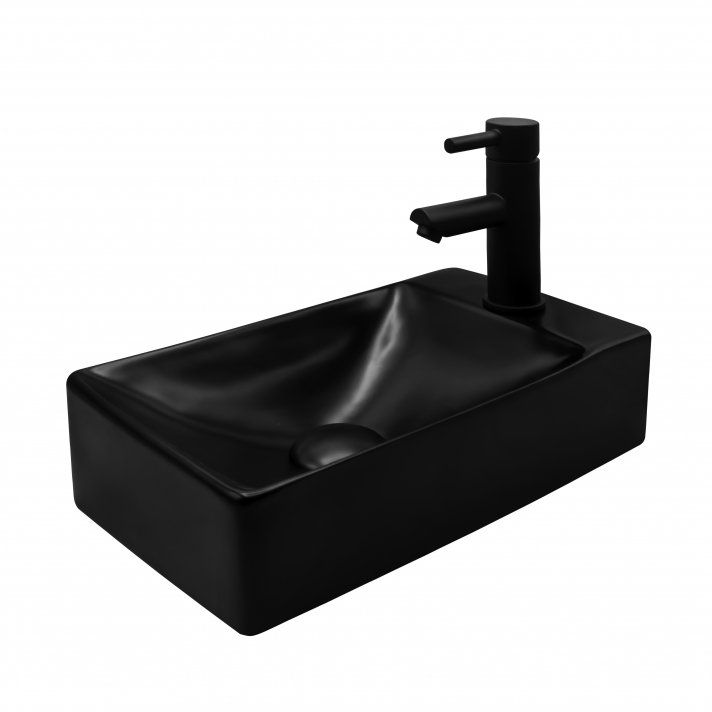 Eco Elegance Keramische Wastafel Met Kraangat Rechts (37,5x22x10cm) - Mat Zwart