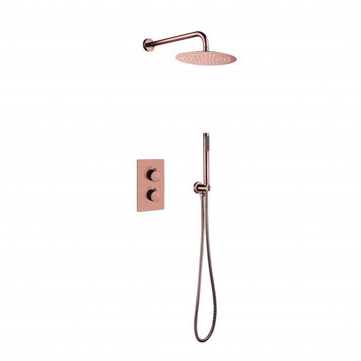 Eco Elegance Inbouw Thermostatische Doucheset Met Regendouchekop (Ø25cm) - Geborsteld Koper