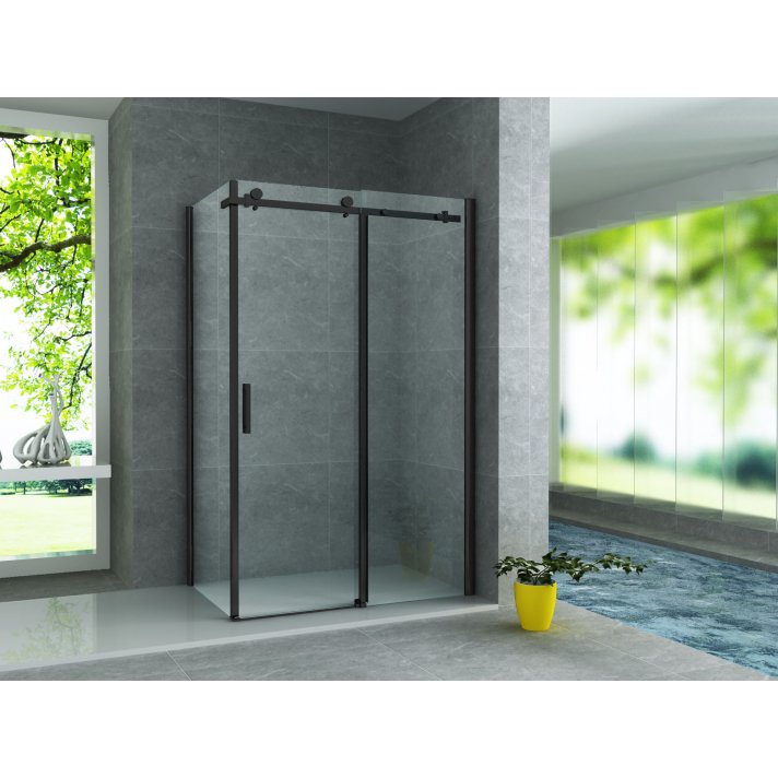 Eco Elegance Douche Schuifdeur + Zijwand 8mm (90x160x195cm) - Mat Zwart
