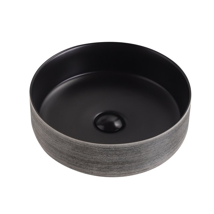 Eco Elegance Keramieken Waskom Met Geborsteld Reliëf (36cm) - Zwart