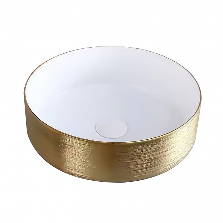 Hugo & Müeller Keramieken Waskom Met Gouden Geborsteld Reliëf (36cm) - Wit