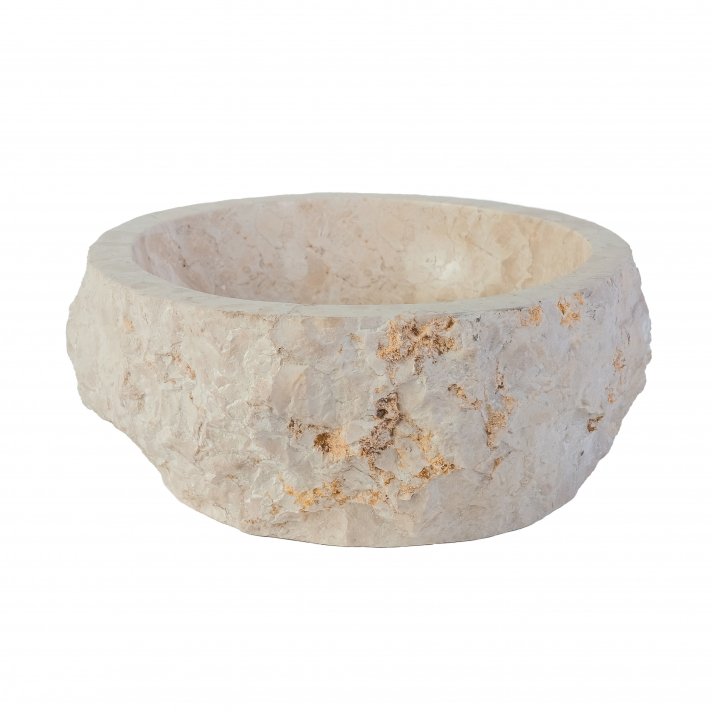 Eco Elegance Geërodeerde Natuurmarmeren Waskom - Crème 30-35x15cm