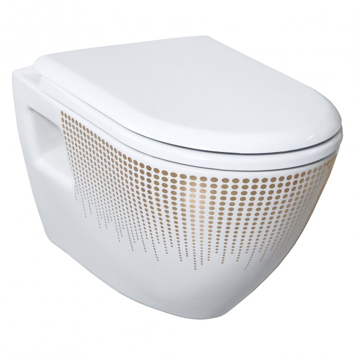 Hugo & Müeller Design Ophang Wc Met Rvs Sproeier (Bidet), Wit Met Goud Decoratie