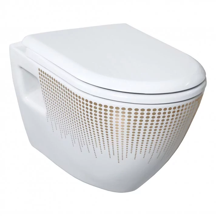 Hugo & Müeller Design Ophang Wc Zonder Sproeier (Bidet), Wit Met Goud Decoratie
