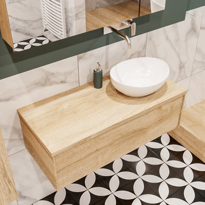 Mondiaz Lush 100 badmeubel washed oak 1 lades Barco rechts geen kraangat