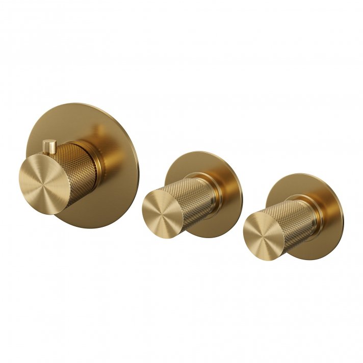 BRAUER Gold Carving inbouwthermostaat en 2 stopkranen met in- en afbouwdelen goud geborsteld PVD