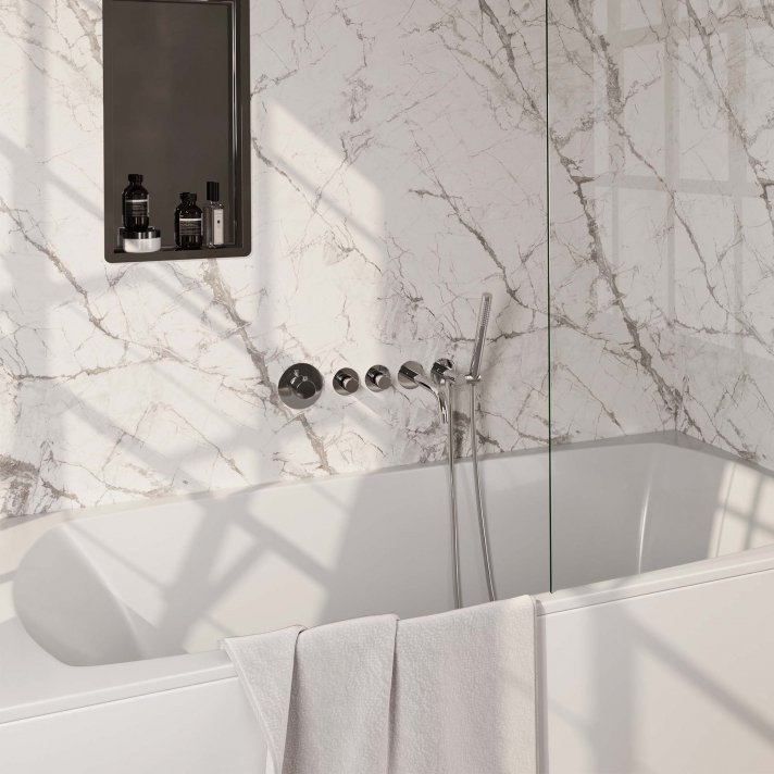 BRAUER Chrome Edition thermostatische inbouw badkraan SET 01 met uitloop en staaf handdouche en doucheslang en wandaansluitbocht chroom