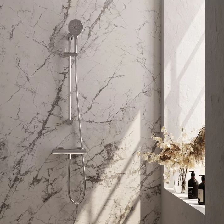 BRAUER Chrome Edition opbouw douche thermostaatkraan SET 02 met glijstang en 3-standen handdouche en doucheslang chroom