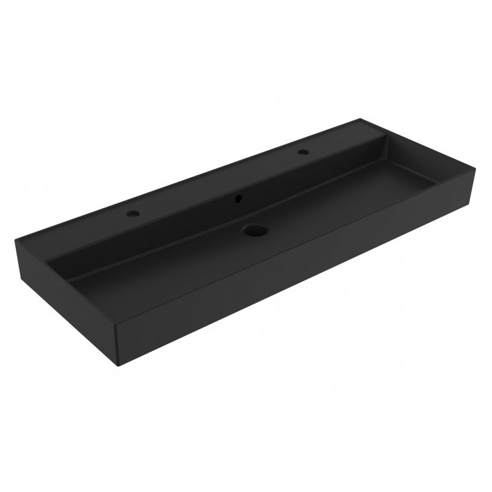 Sani DeLuxe Wastafel Edge Keramiek Mat Zwart 120 enkele wasbak, met twee kraangaten