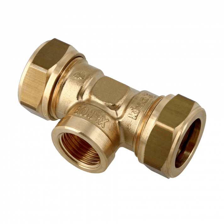 Bonfix Messing Knel x Binnendraad x Knel T-koppeling | 28 x 1/2 x 28